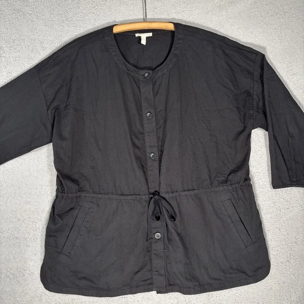 Eileen Fisher Organic Cotton Twill Shirttail Jacket Top XL‎ Lagenlook Minimalist